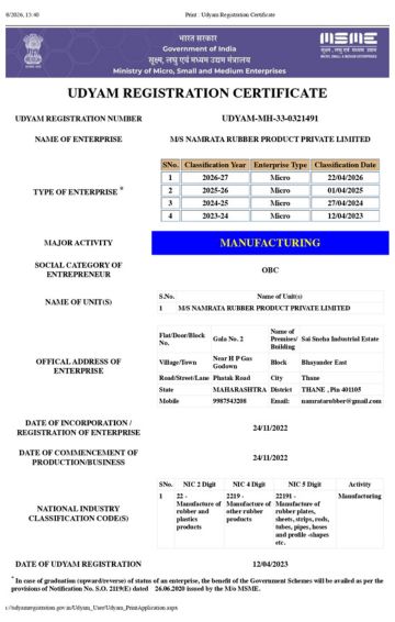 New Udyam Adhar Certificate